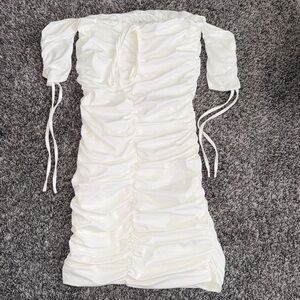 Fashion Nova White Ruched Dress